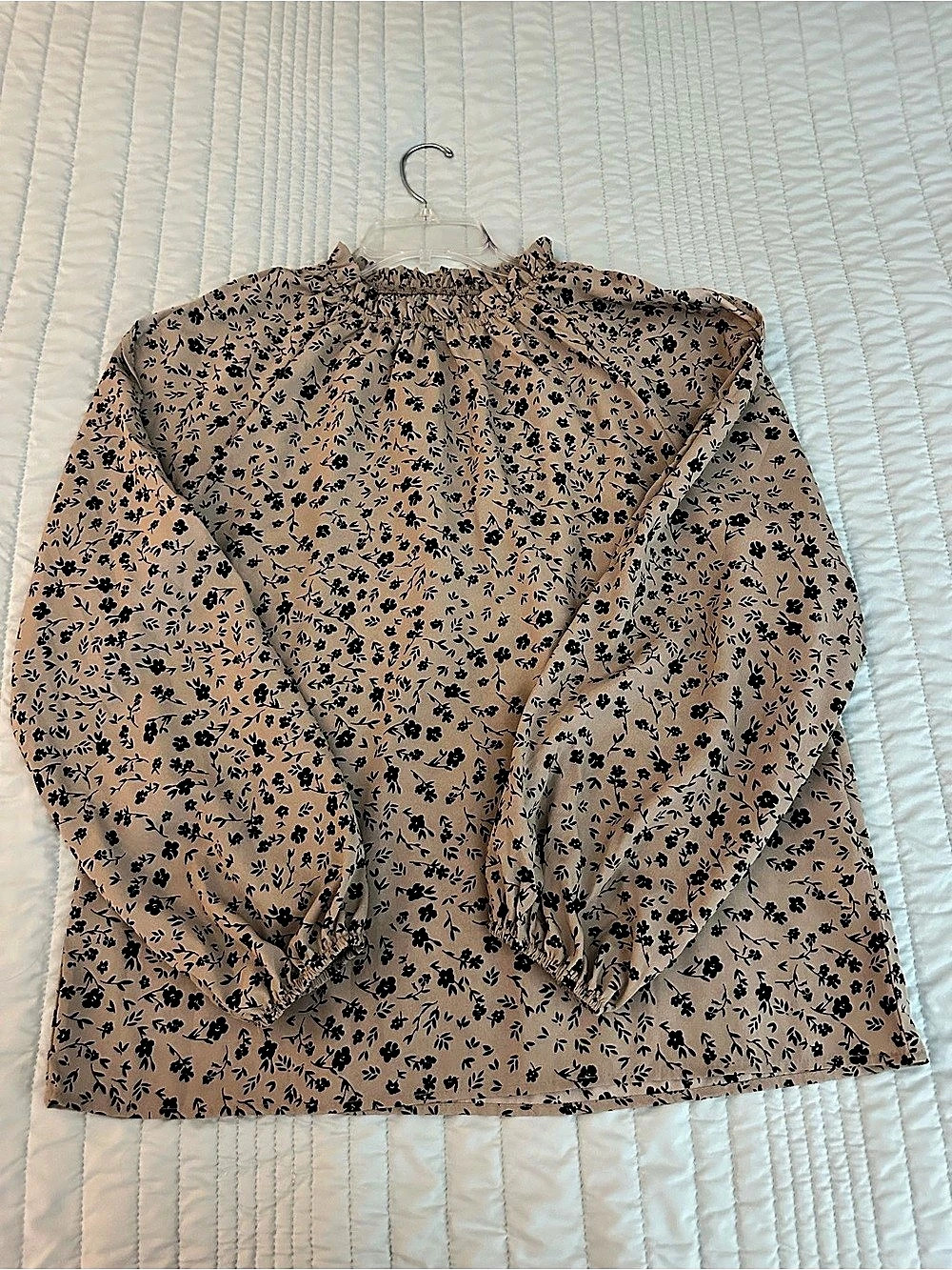 SHEIN Clasi Floral Print Mock Neck Puff Sleeve, Cold Shoulder Blouse Brown & Bla